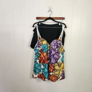 Lane Bryant Floral Underwire Tankini Swim Top Bottoms Swimsuit White 42B 2X